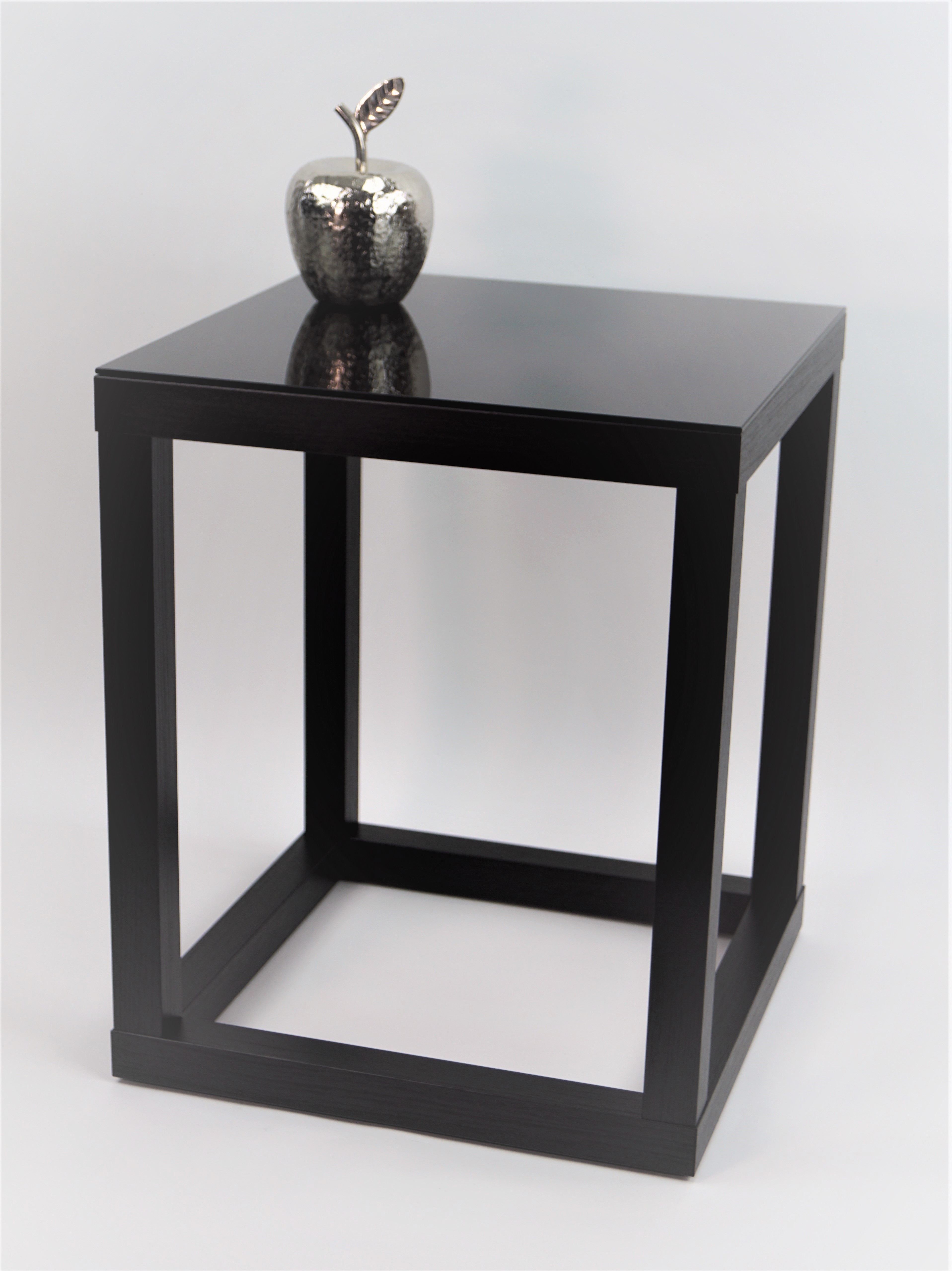 Blumensäule, Dekosäule "Cube", Gestell Schwarz Holzstruktur, Glas in Schwarz, 20 x 20 x 30cm