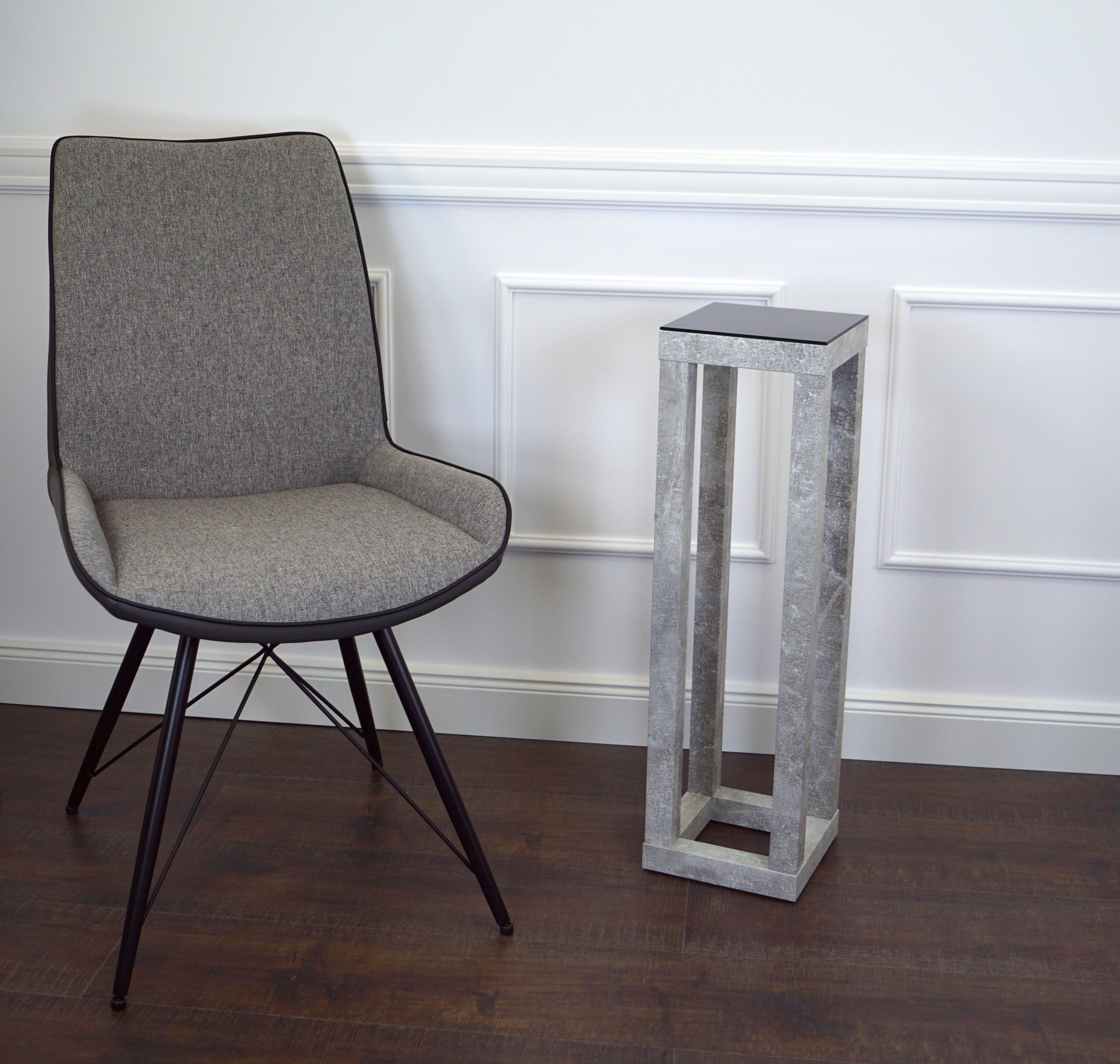 Blumensäule, Dekosäule "Cube", Gestell in Betonoptik, Glas in Schwarz, 20 x 20 x 60cm
