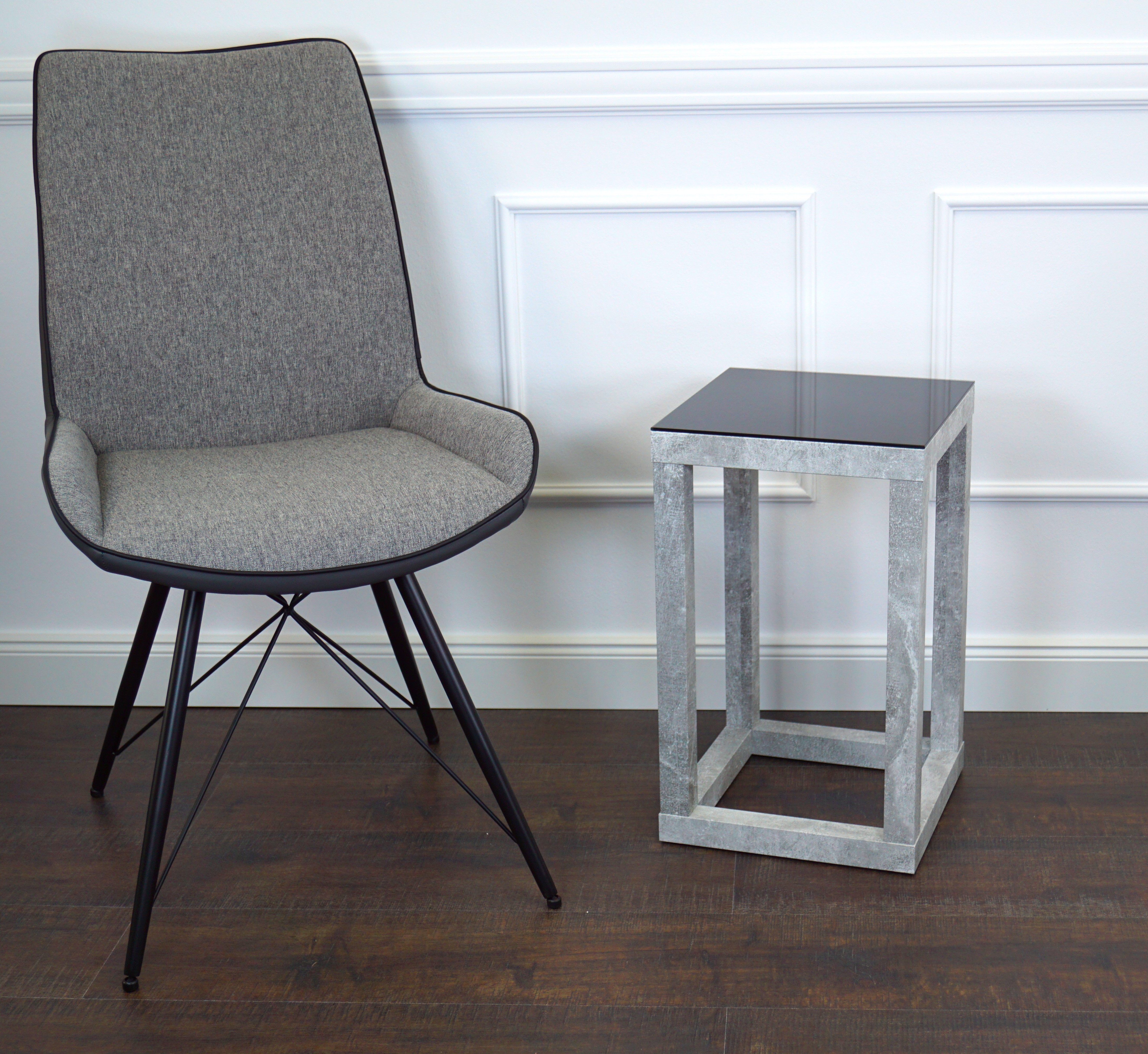 Blumensäule, Dekosäule "Cube", Gestell in Betonoptik, Glas in Schwarz, 30 x 30 x 50cm