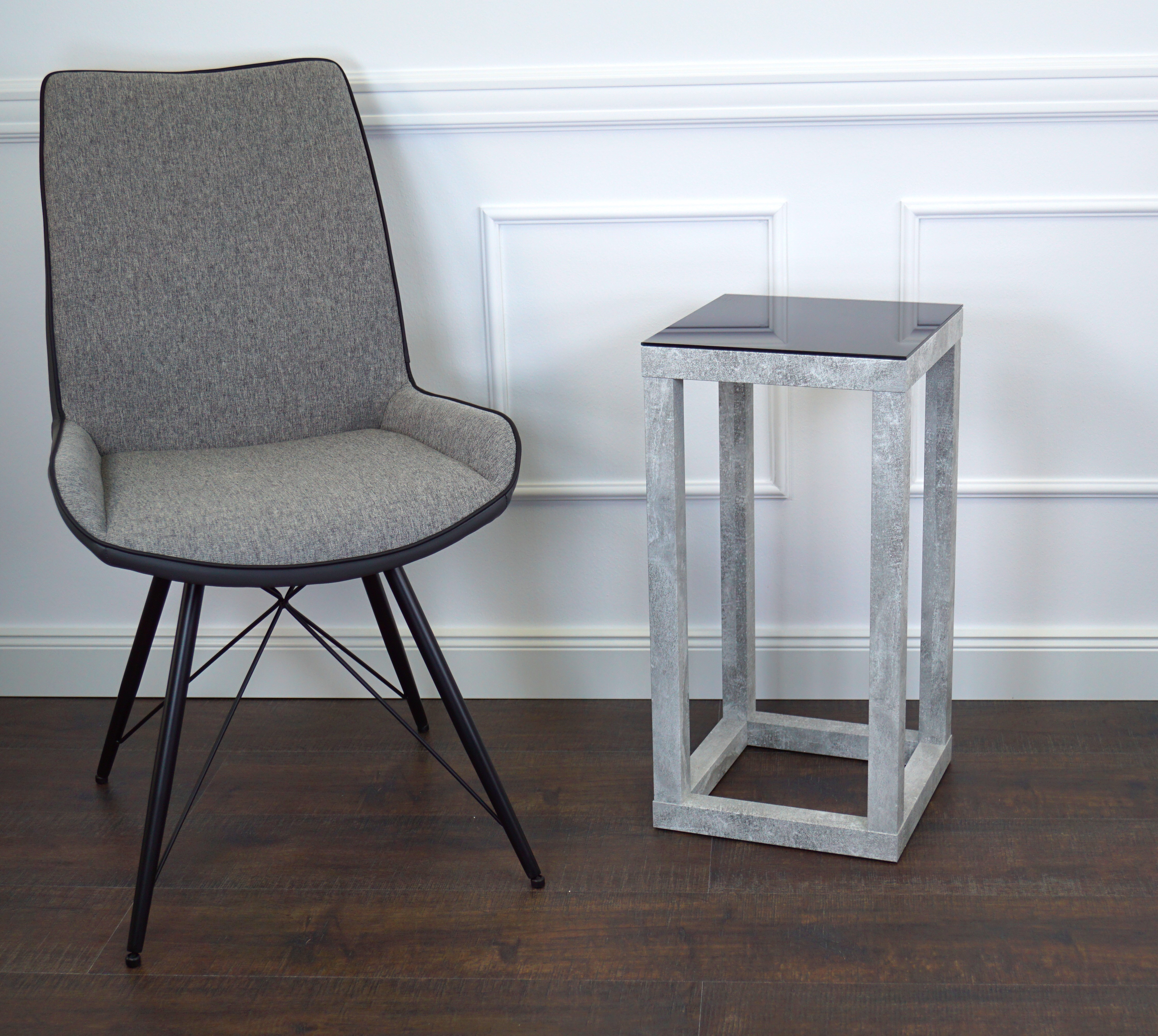 Blumensäule, Dekosäule "Cube", Gestell in Betonoptik, Glas in Schwarz, 30 x 30 x 60cm