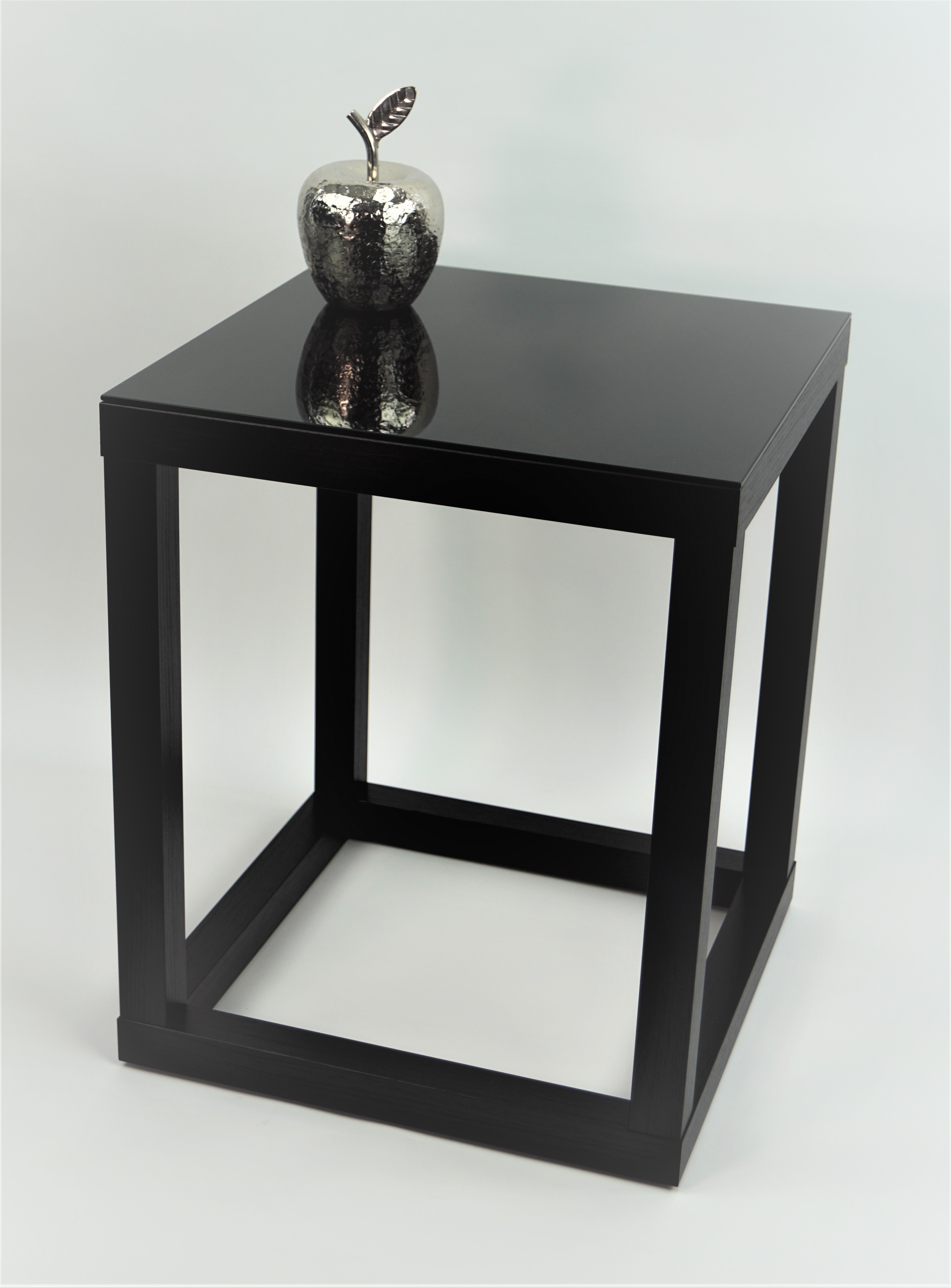 Beistelltisch, Couchtisch, Blumensäule, Dekosäule "Cube", Gestell Schwarz Holzstruktur, Glas in Schwarz, verschiedene Größen
