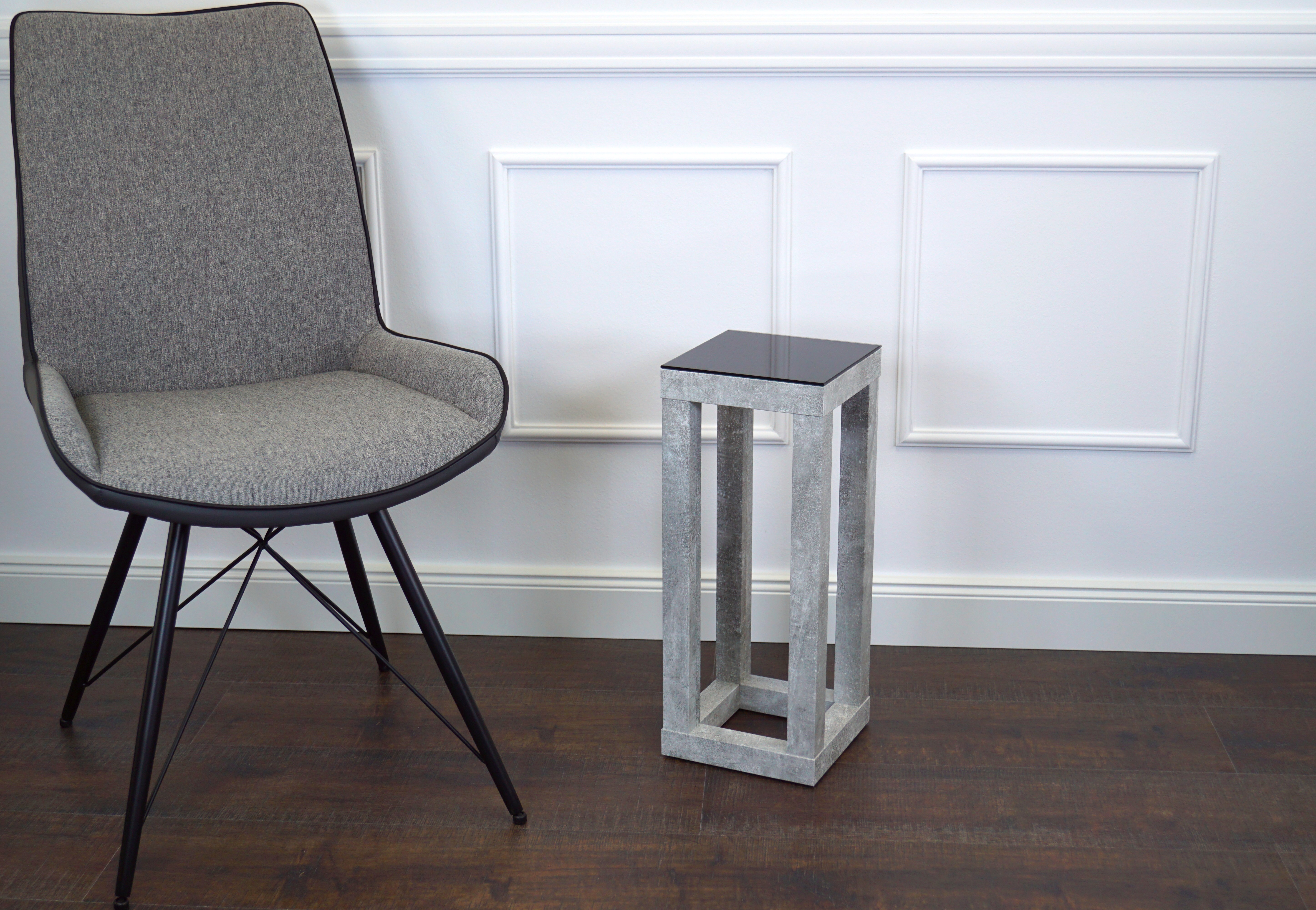 Blumensäule, Dekosäule "Cube", Gestell in Betonoptik, Glas in Schwarz, 20 x 20 x 50cm